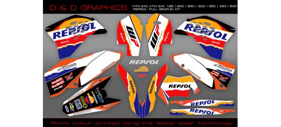 KTM EXC 125/200/250/300/400/450/525 "Repsol"  Full Graphic Kit 2008-2010